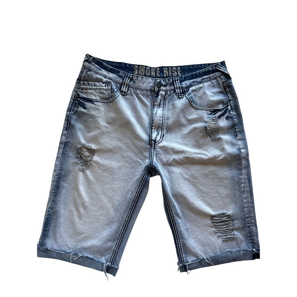 Smoke Rise Men's Size 38 Denim Shorts Blue Distressed Ripped Casual Streetwear - Picture 1 of 8